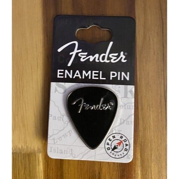Fender Enamel Pin Brand New Fender Guitar Pick Shaped Pin Black & Silver - Picture 6 of 11
